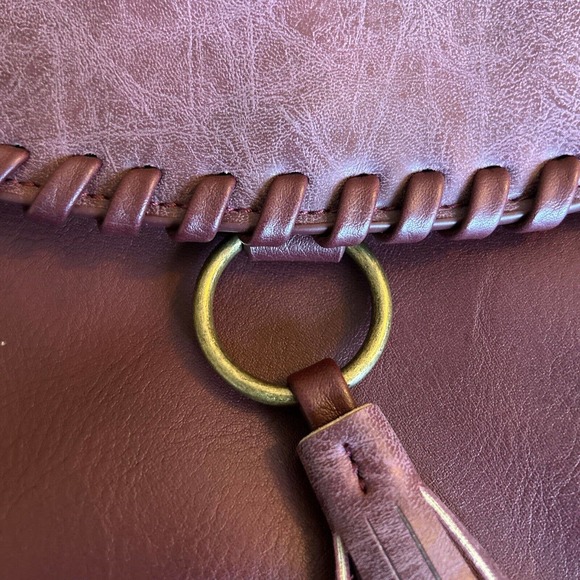 Women Faux Leather Burgundy Crossbody Shoulder Bag Stylish Handbag Soft Tote - Picture 5 of 11